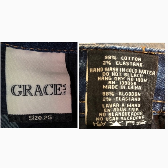 Grace in LA Distressed Floral Embroidered Skinny Jeans (25) - Picture 6 of 16